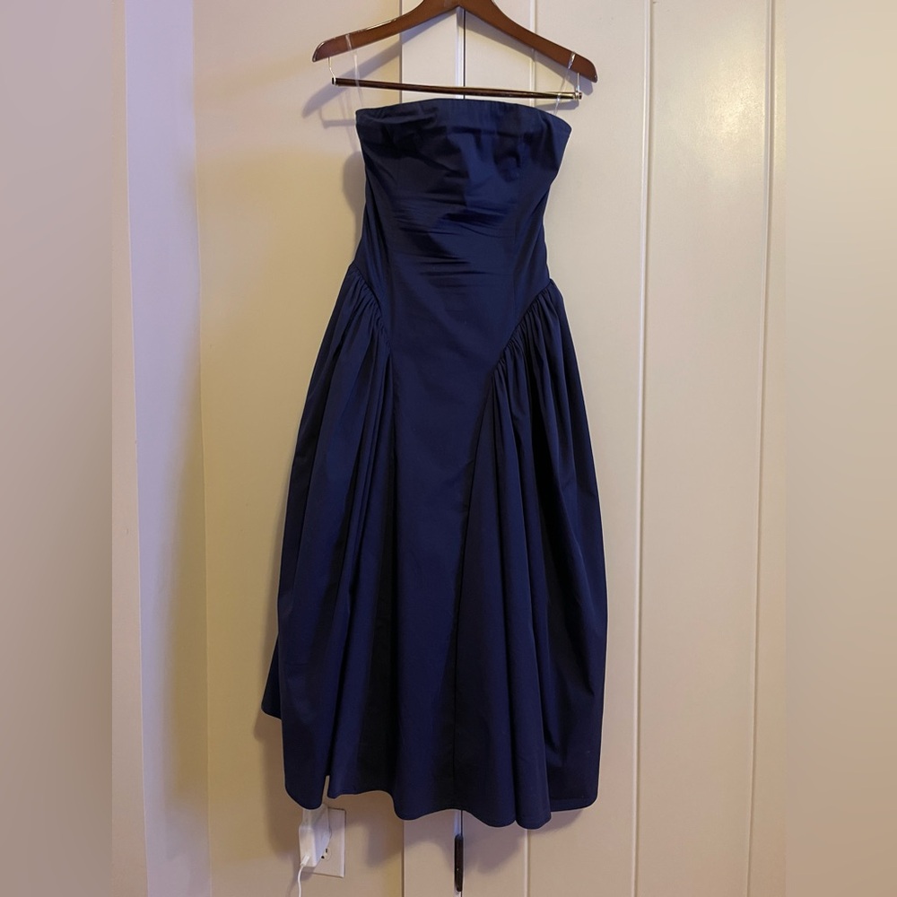 BabyBoo Darla Strapless Navy Midi Dress - Elegant Evening Dress - Picture 4 of 10
